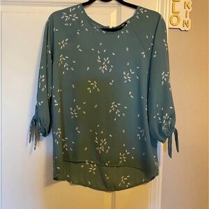Papermoon Teal Floral Blouse with Tie Sleeves